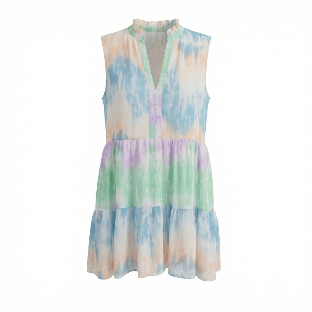Sugar + Lips Dress Womens XL Multicolor Sleeveless V-Neck Tiered Lined Pockets